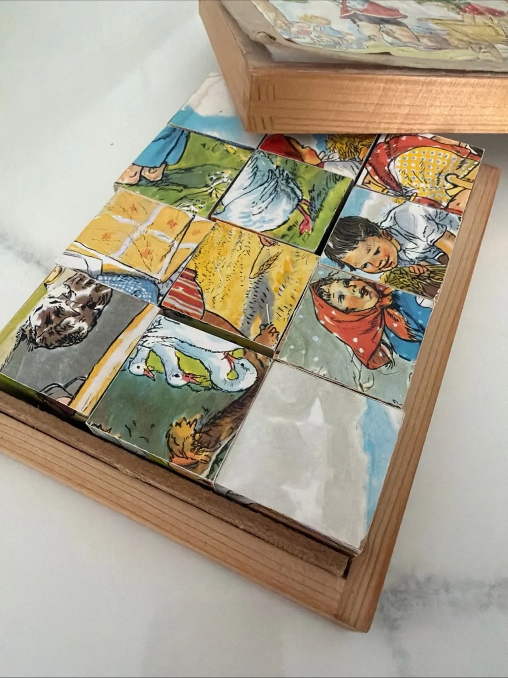 Vintage-style Kids Puzzle Cards Set - Multicolor